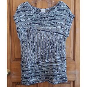 Chico's Sweater Women's Size S /1 Navy White Loose Knit Metallic Coastal Beachy